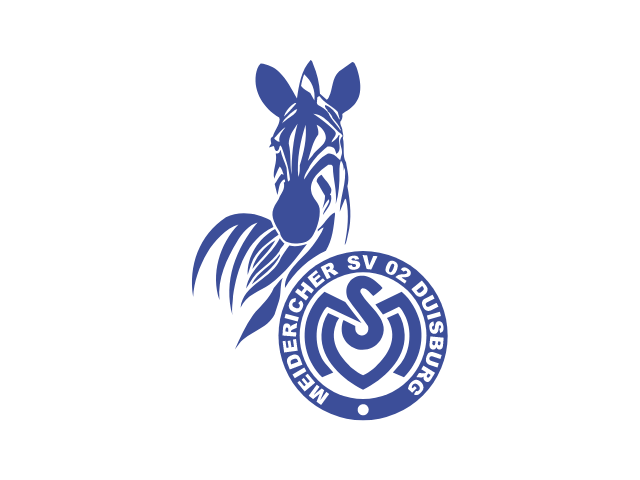  Das blau-weiße Zebra-Logo des MSV Duisburg mit dem Vereinswappen darunter.