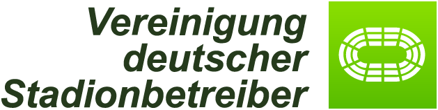 Logo "Vereinigung deutscher Stadionbetreiber" mit einer Stadion-Ikone auf grünem Hintergrund.