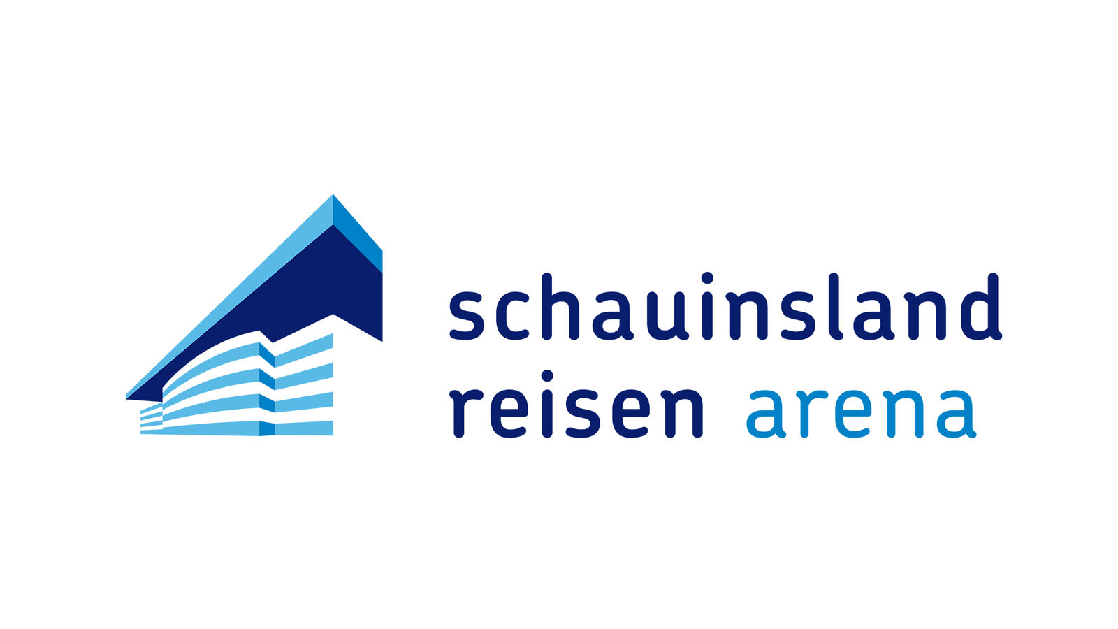 Abgebildet ist das Schauinsland-Reisen-Arena Logo vor einem weißen Hintergrund. Das Logo zeigt symbolisch das MSV Stadion und den Namen der Firma.