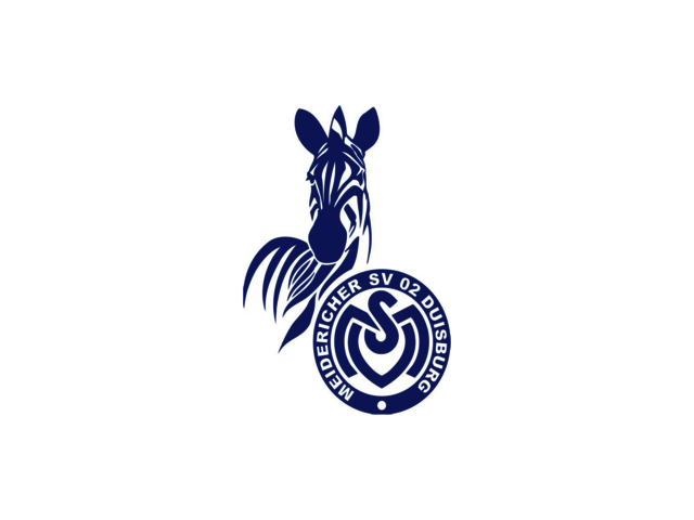  Das blau-weiße Zebra-Logo des MSV Duisburg mit dem Vereinswappen darunter.