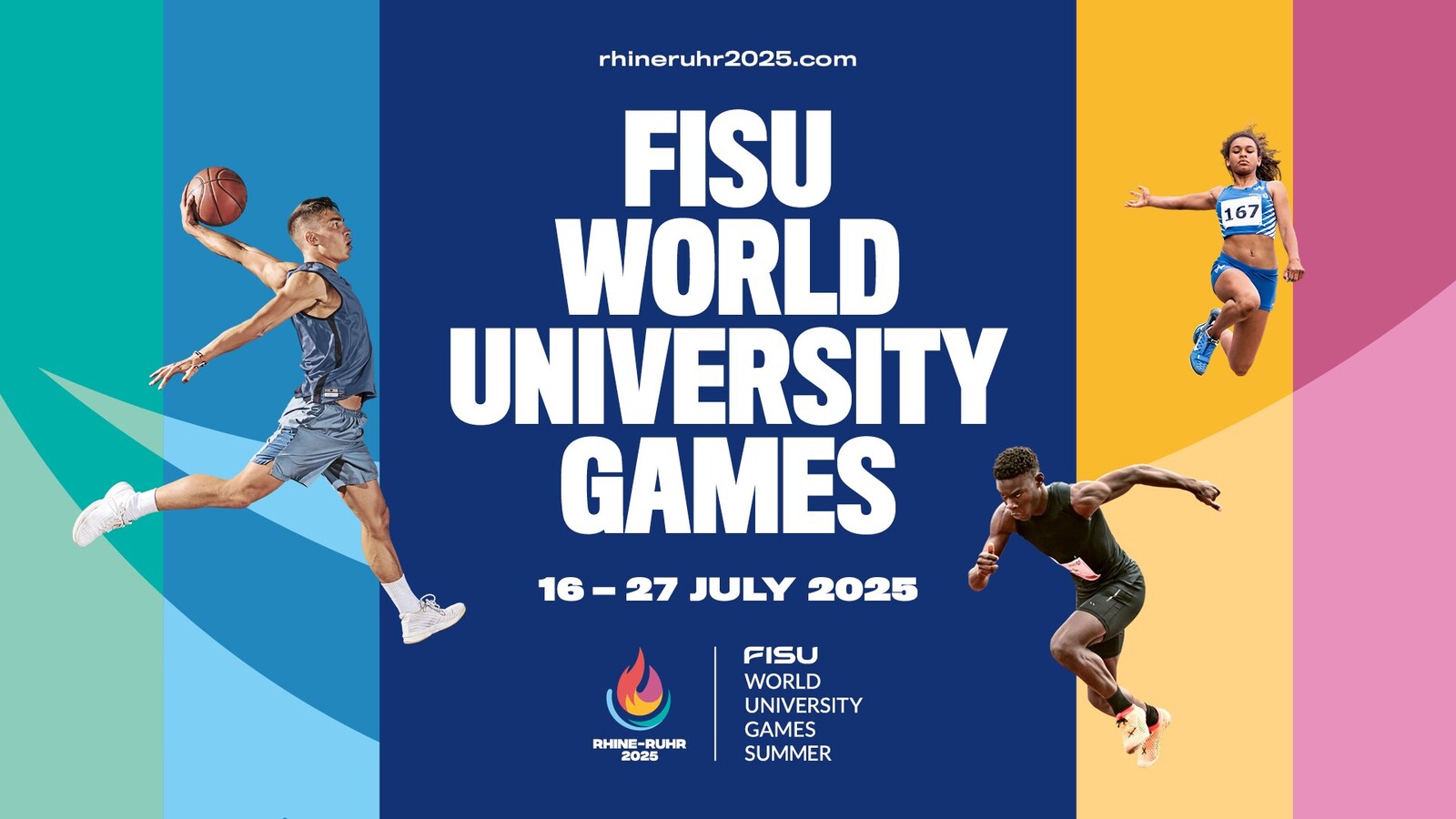 Werbebild für die FISU World University Games 2025 mit Sportlern und dem Logo.